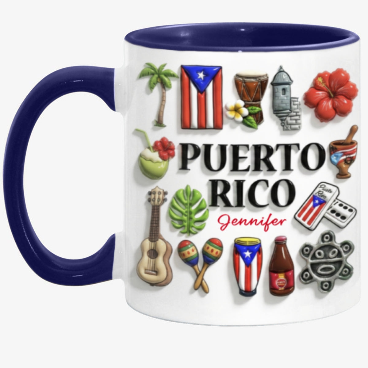 Custom Puerto Rico Accent Mug With Many Puerto Rico Symbols