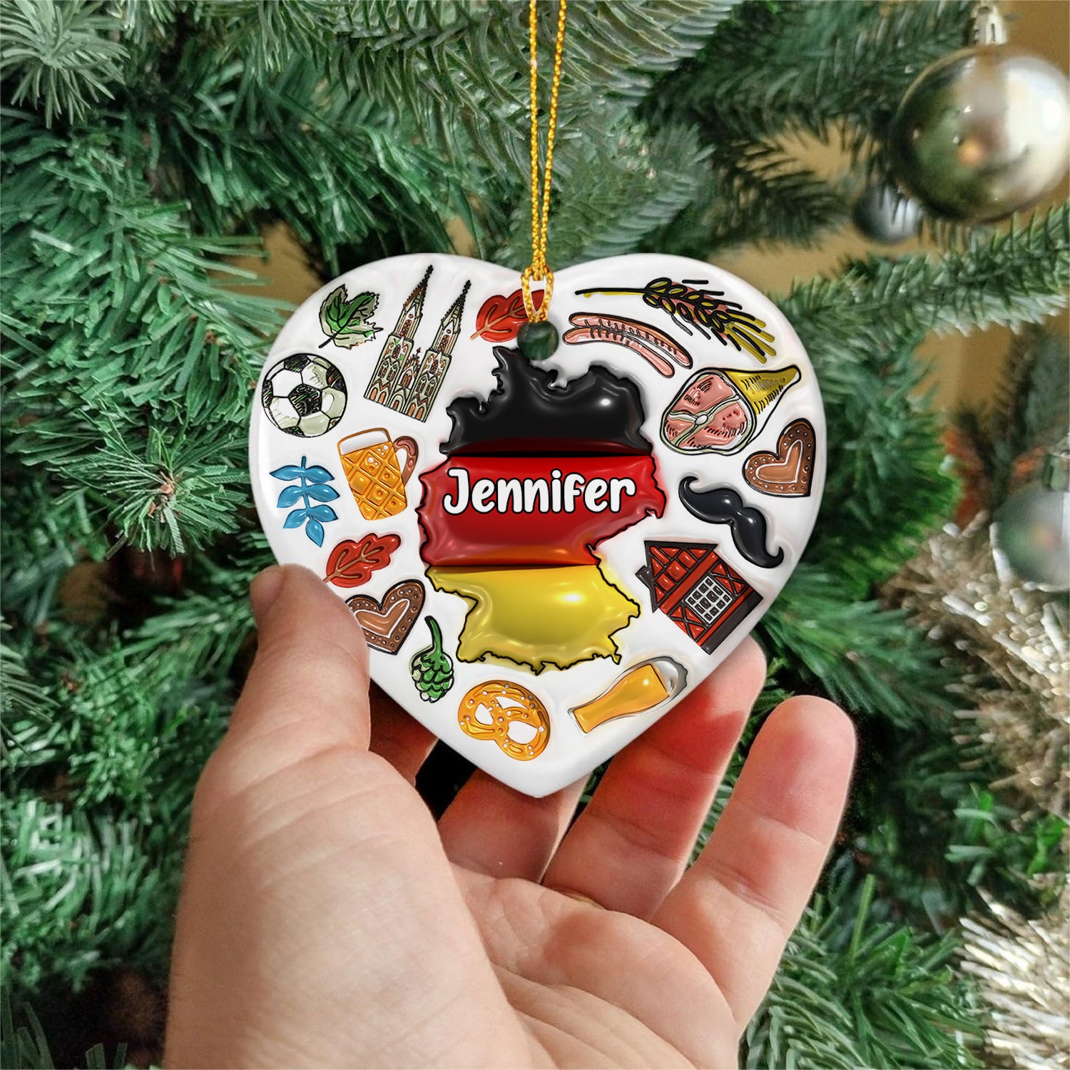 Custom Germany Heart Ornament With Many Symbols