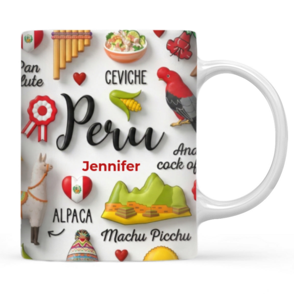 Peru Coffee Mug Cup With Custom Your Name Emboss Effect