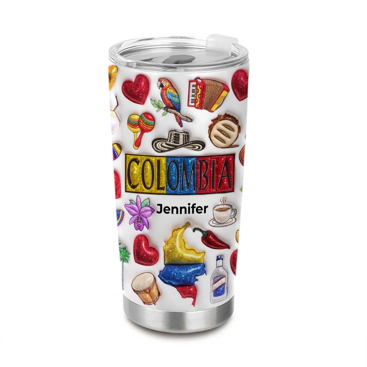 Custom Colombia Tumbler With Your Name With Glitter Effect Print