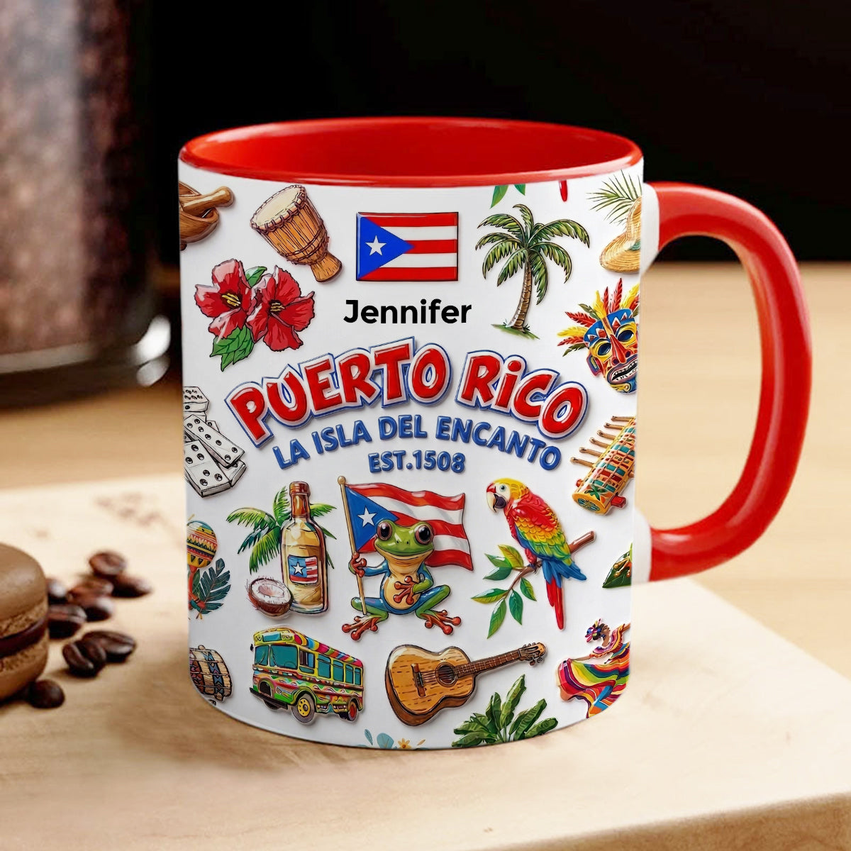 Custom Puerto Rico Boricua Symbols Accent Mug With Your Name