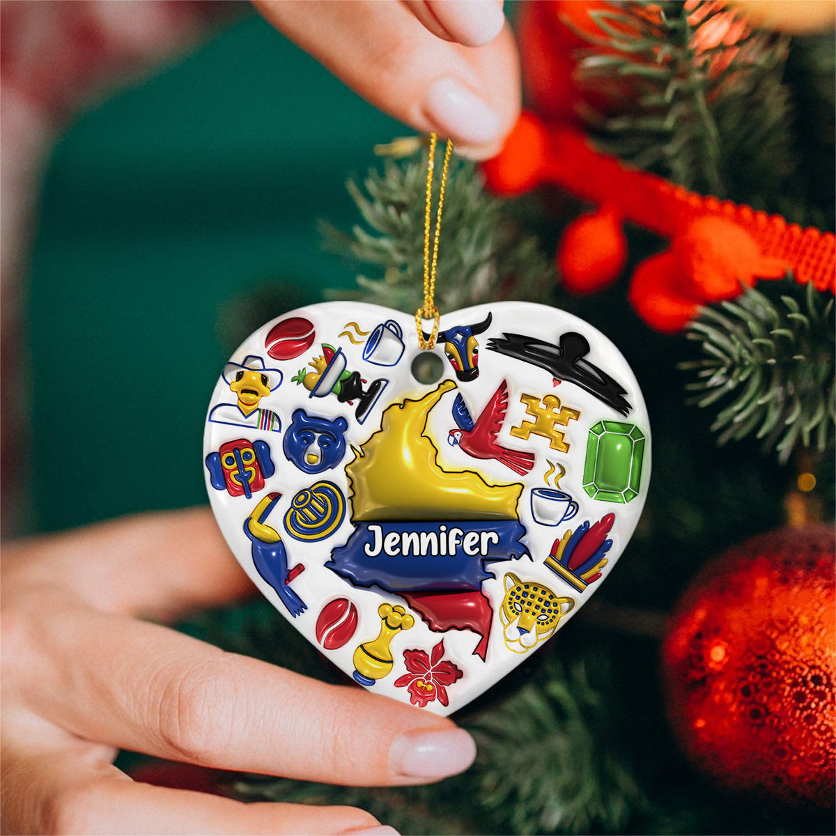 Custom Colombia Heart Ornament With Many Symbols