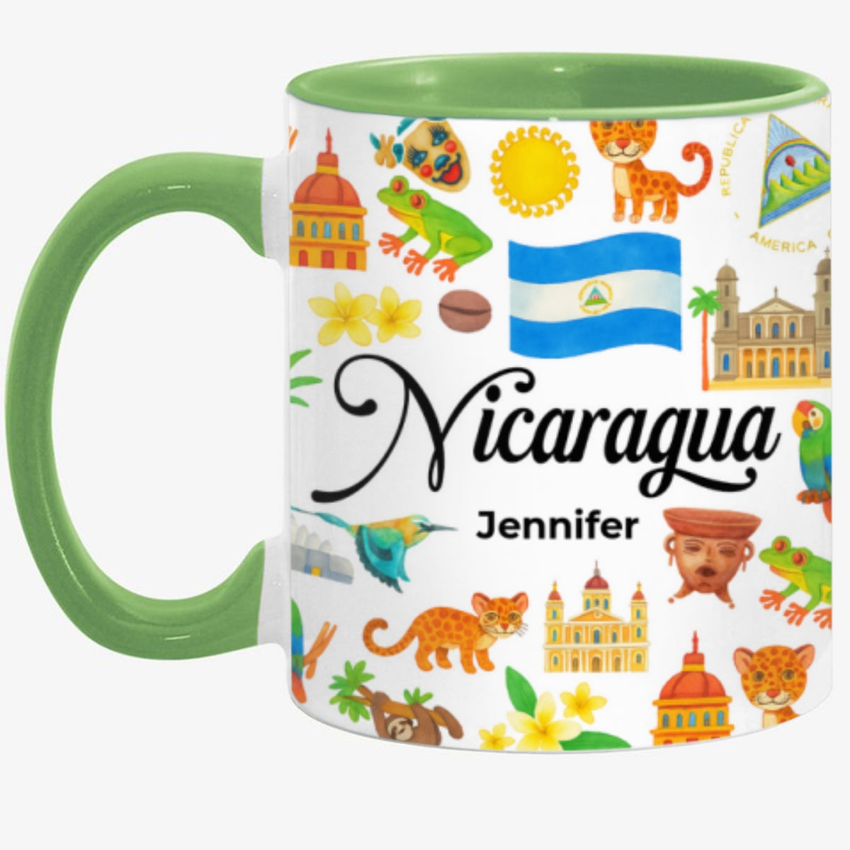 Custom Nicaragua Accent Mug With Water Symbols, Name