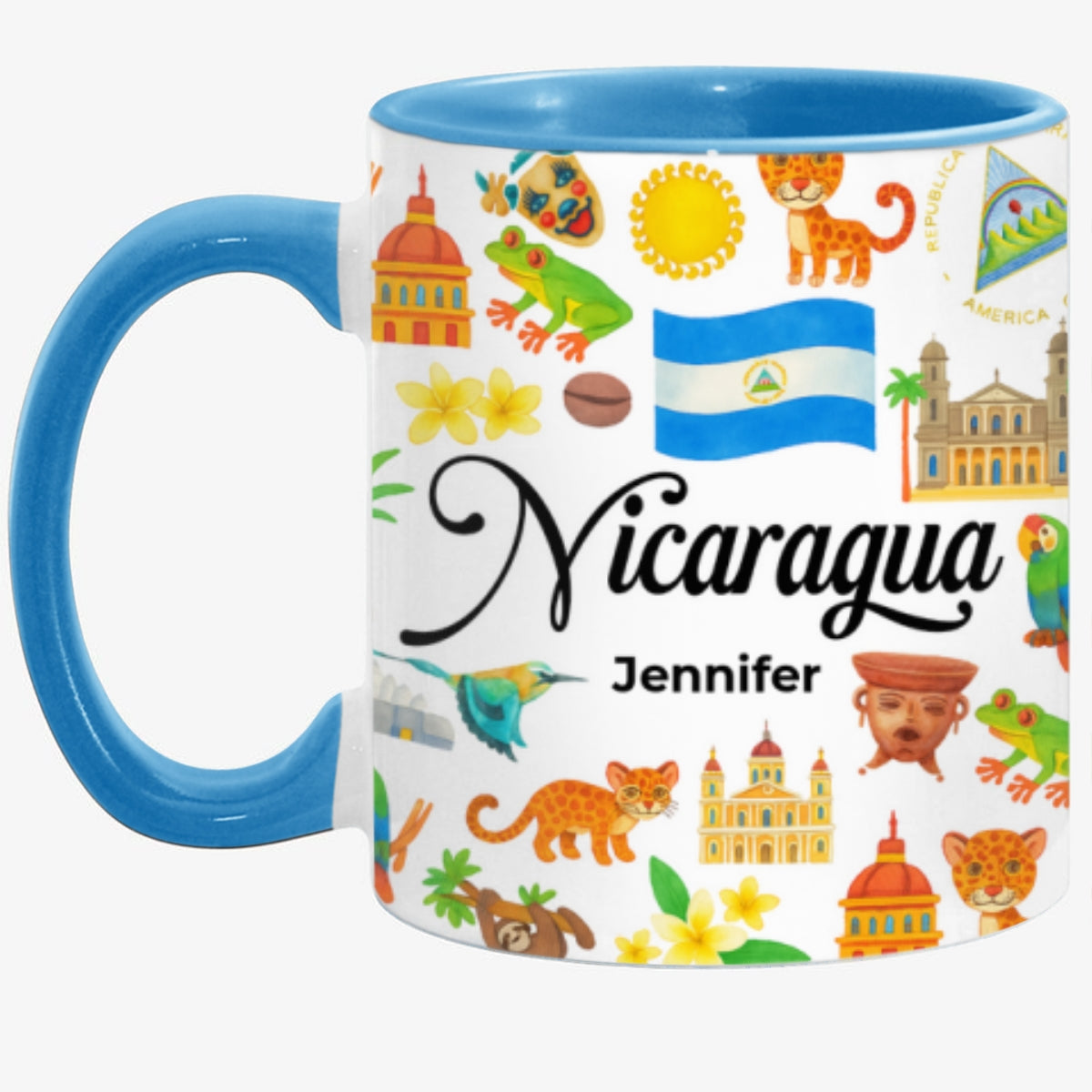 Custom Nicaragua Accent Mug With Water Symbols, Name