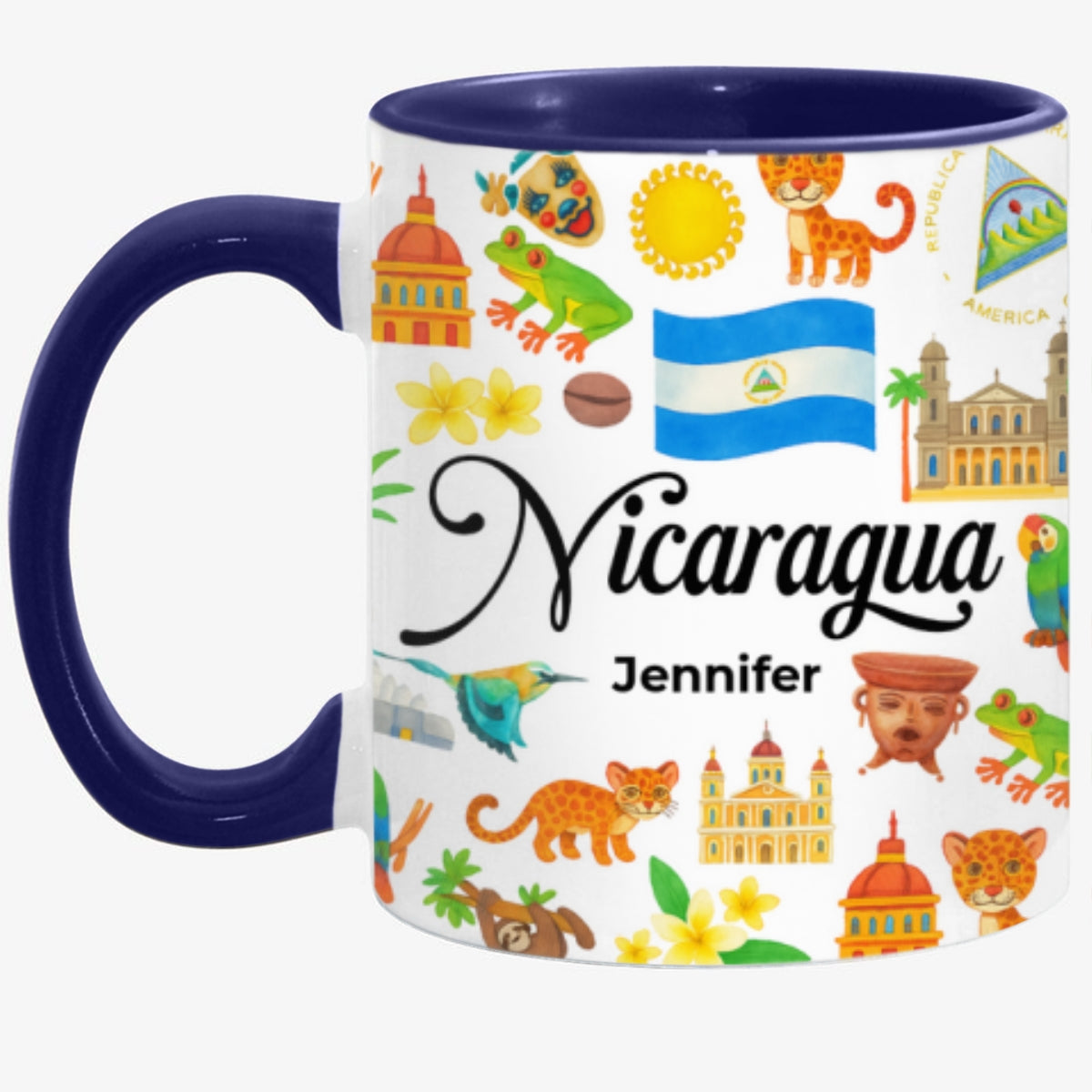 Custom Nicaragua Accent Mug With Water Symbols, Name