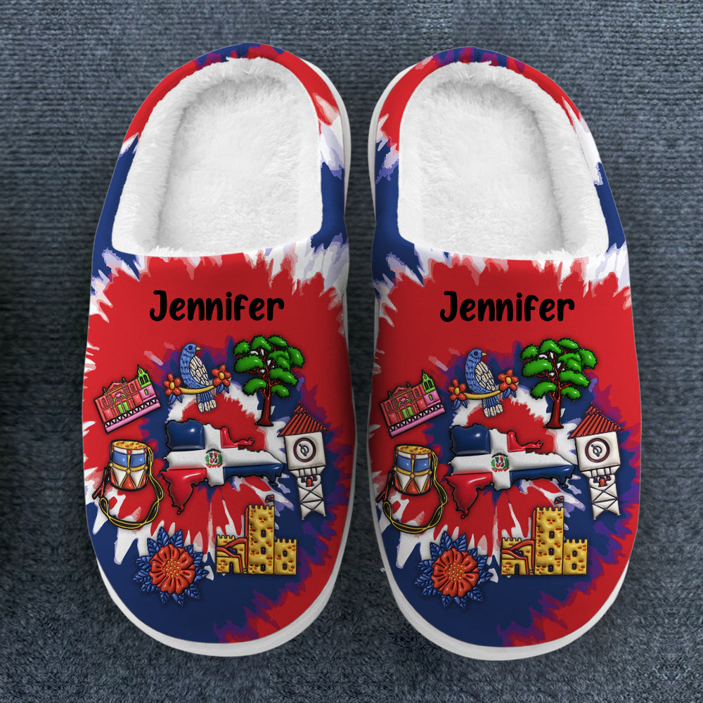 Custom Dominican Republic Slippers With Dominican Symbols Tie Dye