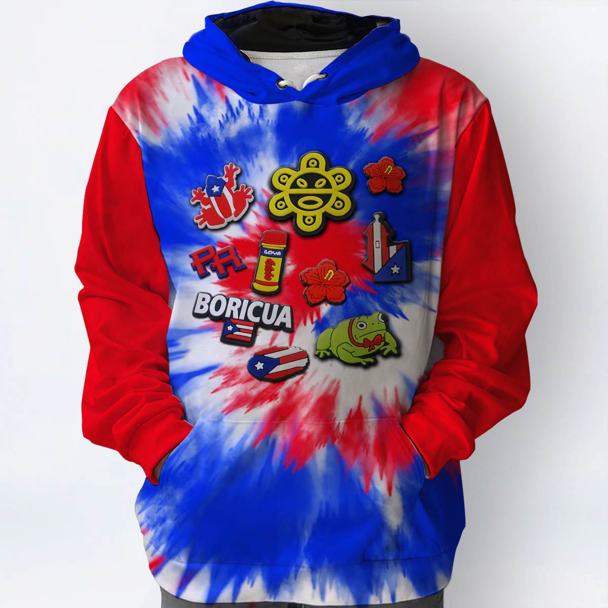 Puerto Rico Flag Personalized Hoodie With Symbols Tie Dye