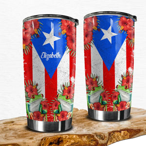 Custom Puerto Rico Tumbler With Flag, Flower, Coqui