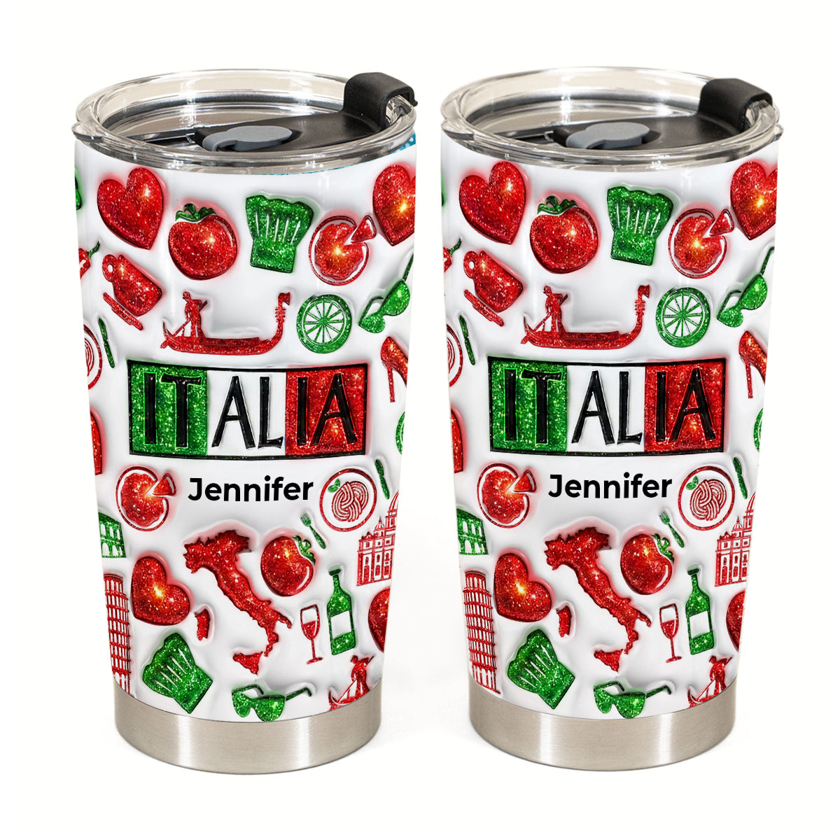 Custom Italia Tumbler With Your Name With Glitter Effect