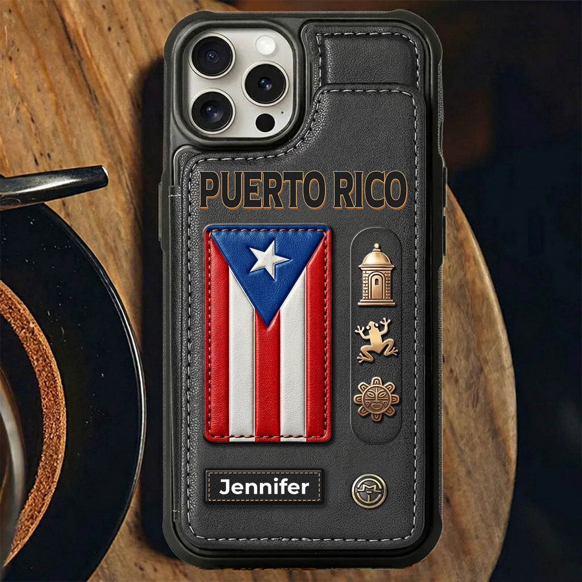 Custom Puerto Rico Symbols Wallet Phone Case With Your Name