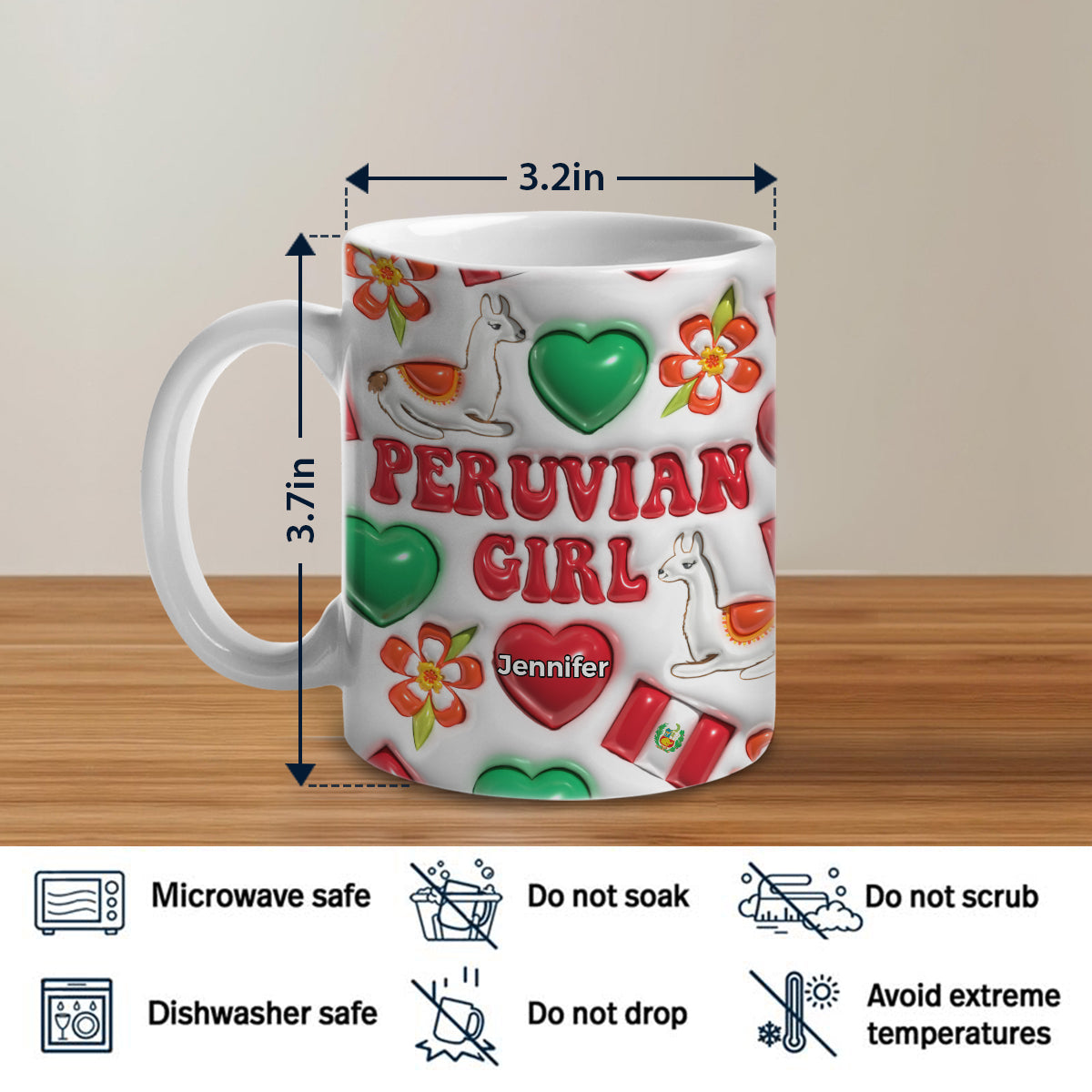 Peru Peruvian Girl Coffee Mug Cup With Custom Your Name