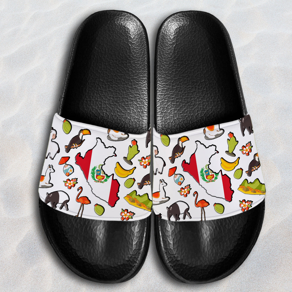 Peru Slide Sandals With Peruvian Flag Symbols