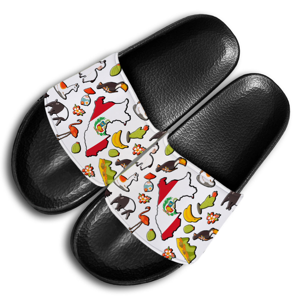 Peru Slide Sandals With Peruvian Flag Symbols