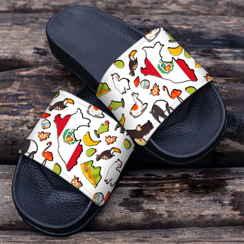 Peru Slide Sandals With Peruvian Flag Symbols