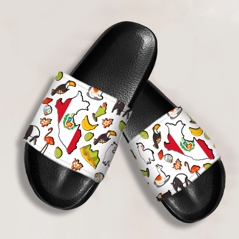 Peru Slide Sandals With Peruvian Flag Symbols