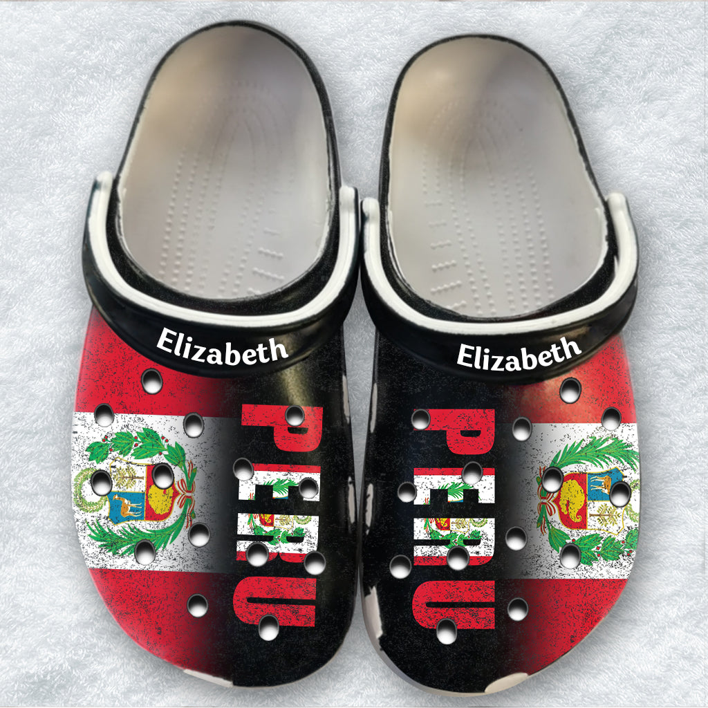 Peru Personalized Clogs Shoes With A Half Flag