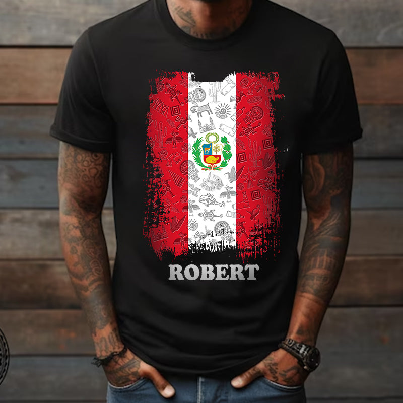 Peru Flag Personalized T-shirt With Symbols