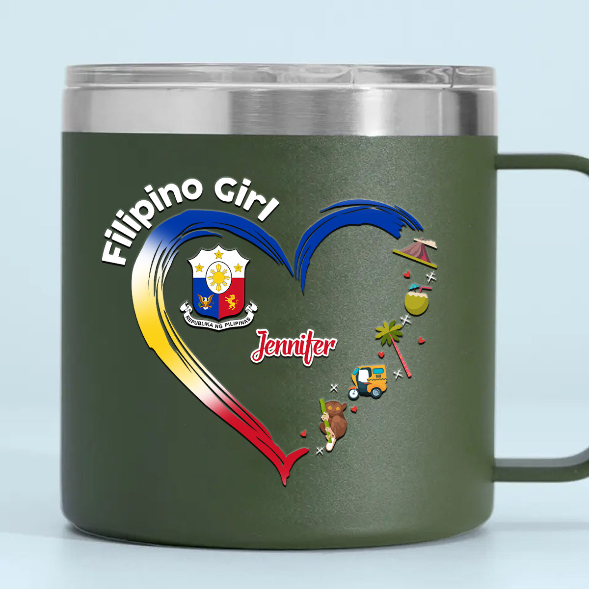 Filipino Girl Custom 14oz Stainless Steel Tumbler With Handle
