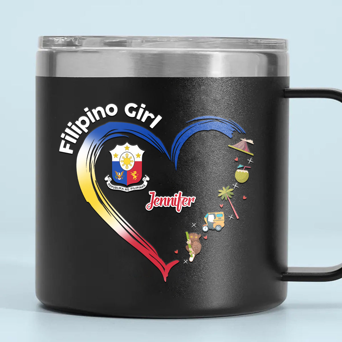 Filipino Girl Custom 14oz Stainless Steel Tumbler With Handle