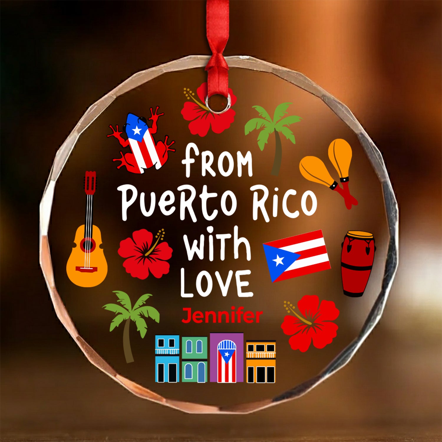 Custom From Puerto Rico With Love Glass Ornament