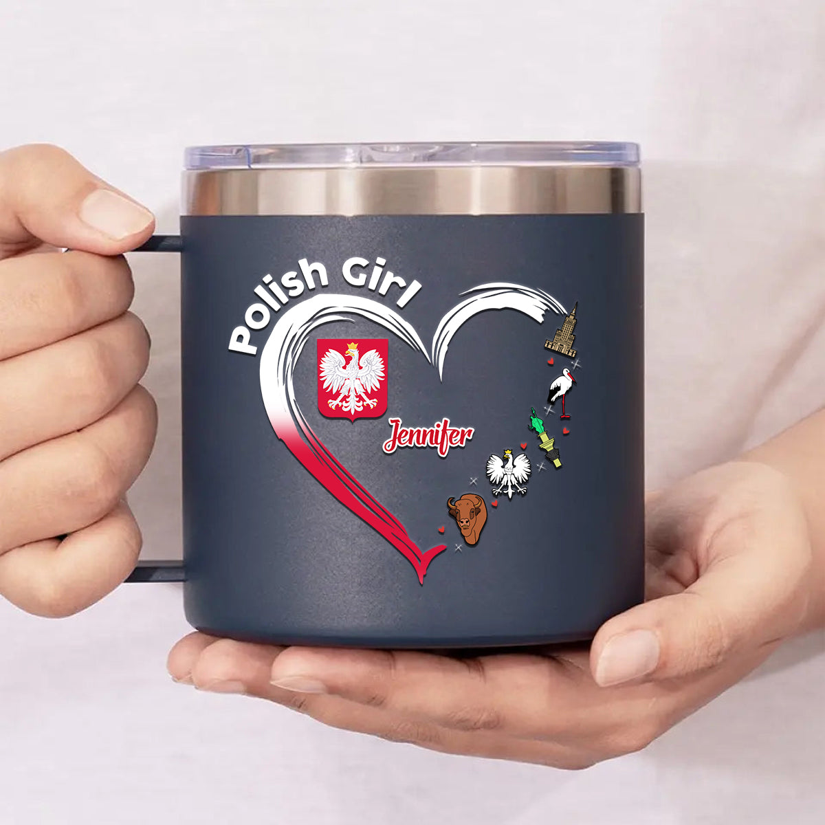 Polish Girl Custom 14oz Stainless Steel Tumbler With Handle