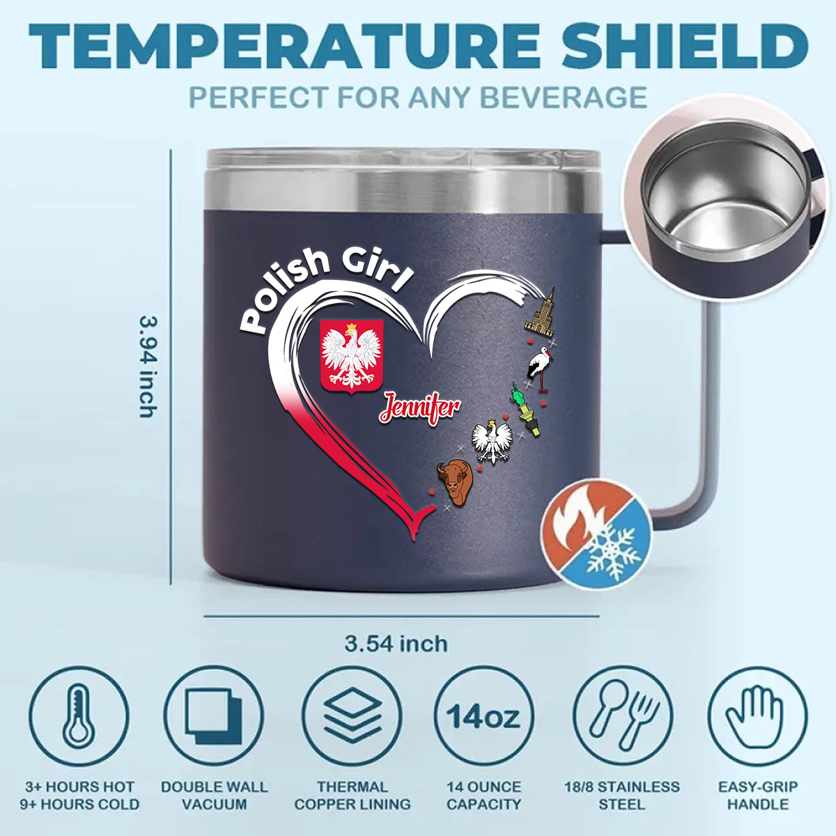 Polish Girl Custom 14oz Stainless Steel Tumbler With Handle