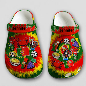 Portugal Personalized Clogs Shoes With Symbols Tie Dye