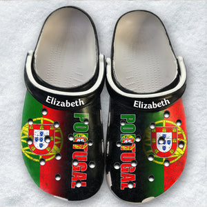 Portugal Personalized Clogs Shoes With A Half Flag