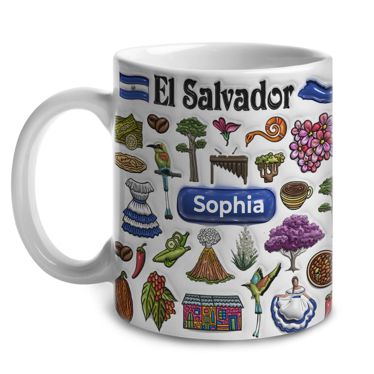 Custom El Salvador Mug With El Salvador Symbols, Name