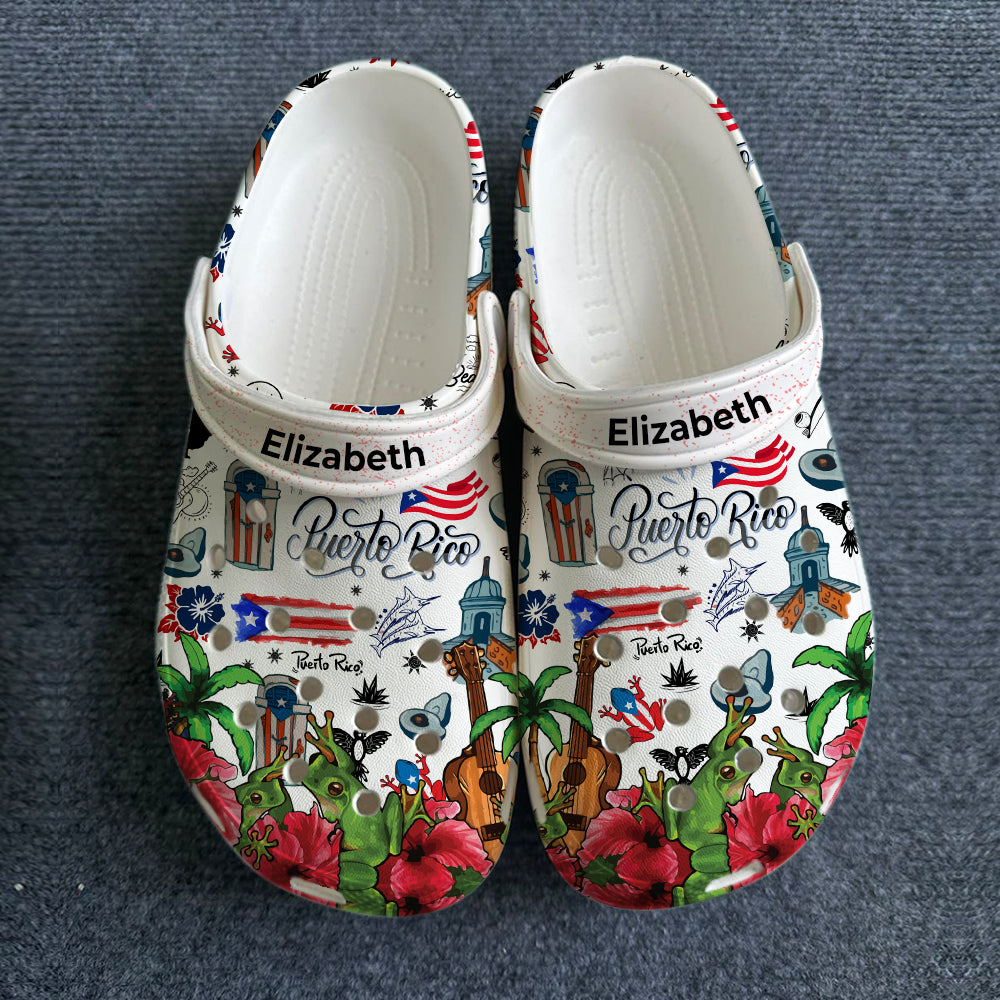 Puerto Rico Personalized Clogs Shoes With Puerto Rican Flower And Symbols