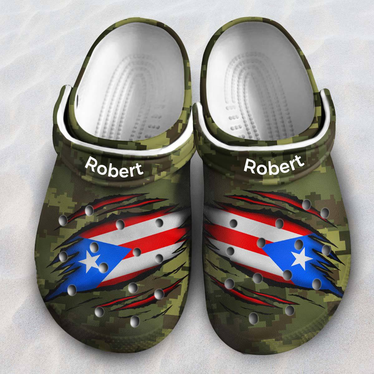 Puerto Rico Flag Personalized Clogs Shoes With Camo Pattern