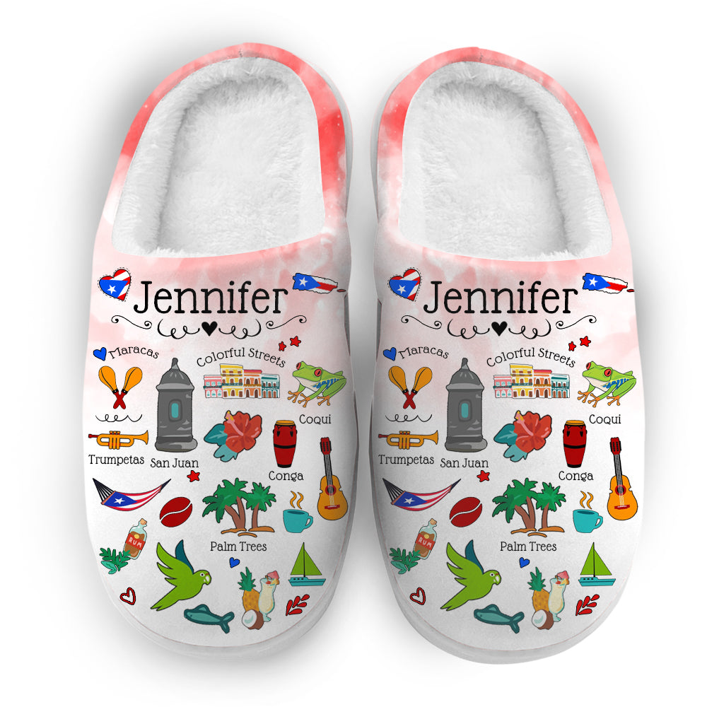 Puerto Rico Customized Slippers With Symbols, Cities, Foods