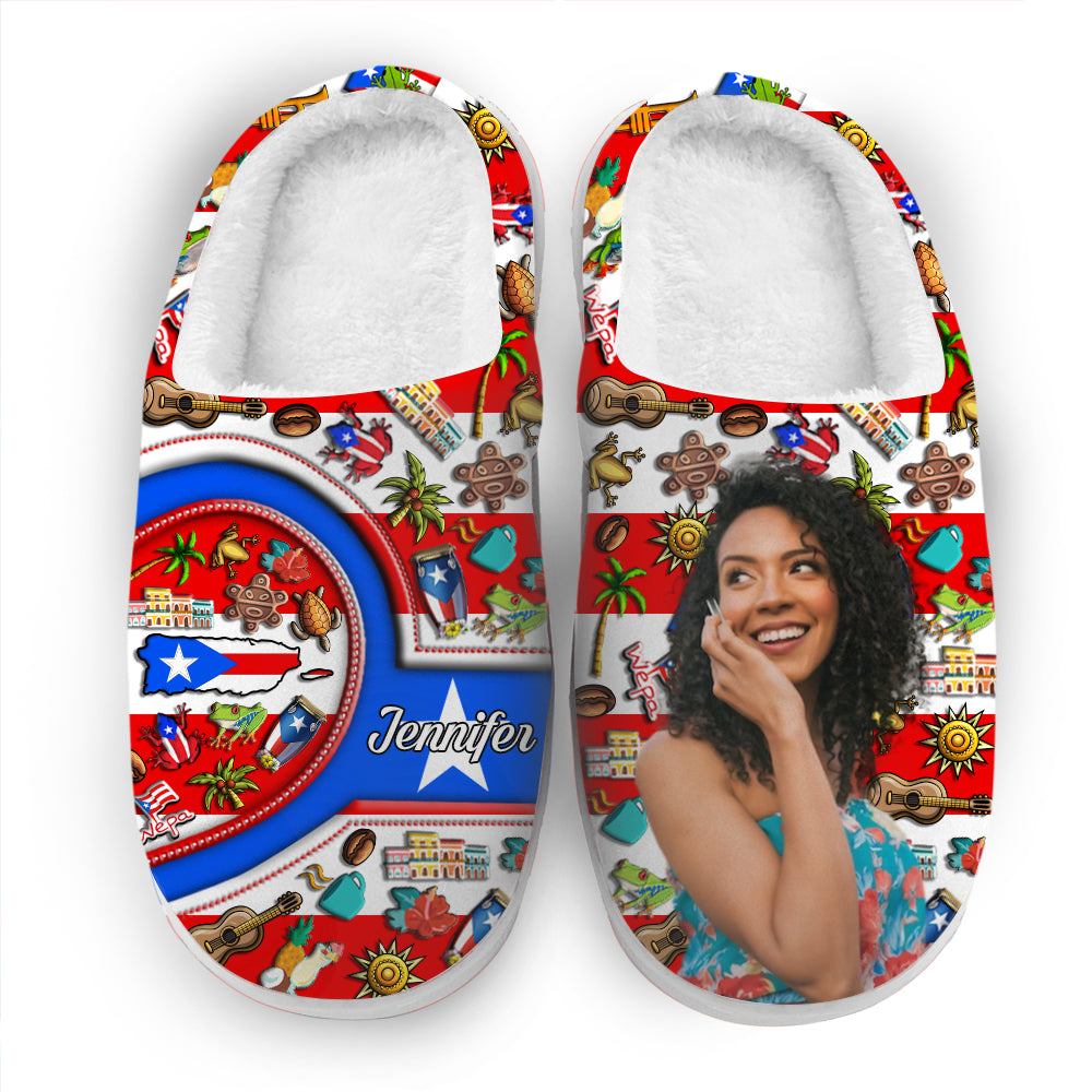 Custom Puerto Rico Symbols Heart Slippers With Your Name