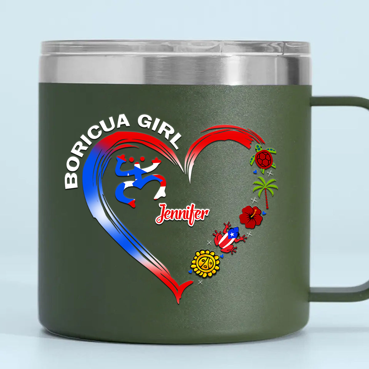 Boricua Puerto Rican Girl Custom 14oz Stainless Steel Tumbler With Handle