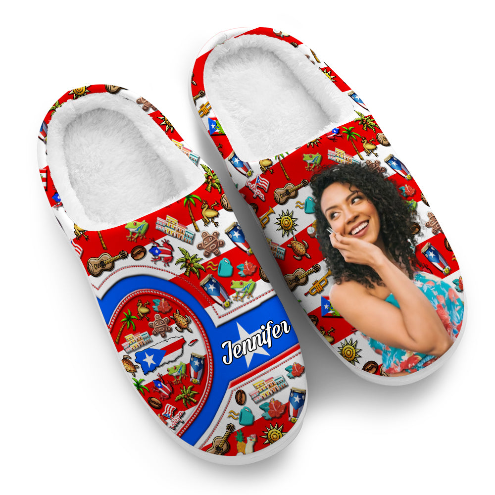 Custom Puerto Rico Symbols Heart Slippers With Your Name