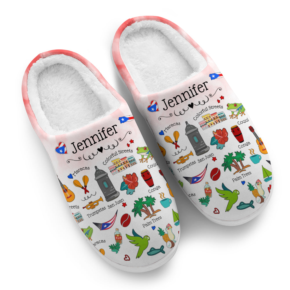 Puerto Rico Customized Slippers With Symbols, Cities, Foods