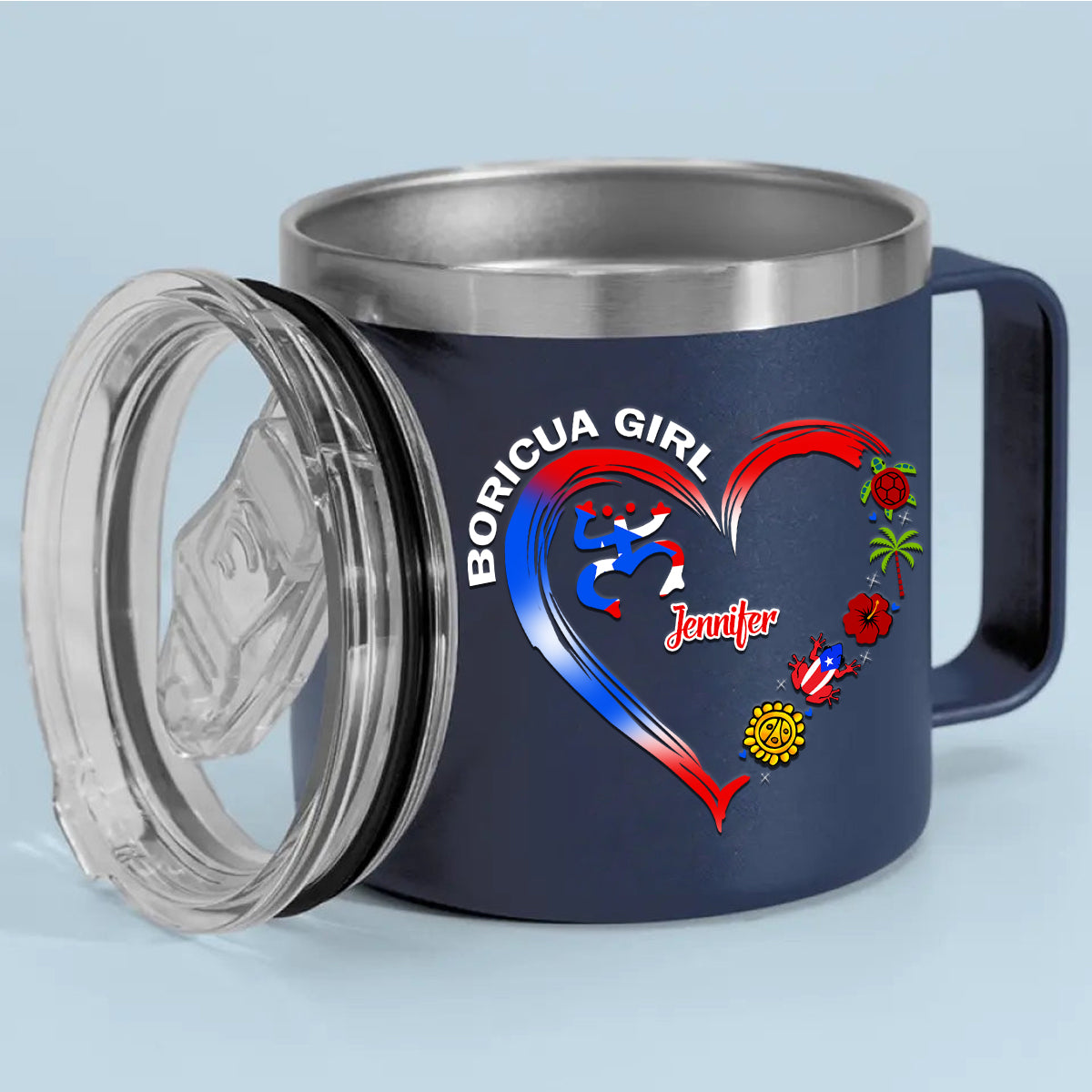 Boricua Puerto Rican Girl Custom 14oz Stainless Steel Tumbler With Handle