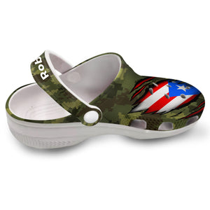 Puerto Rico Flag Personalized Clogs Shoes With Camo Pattern