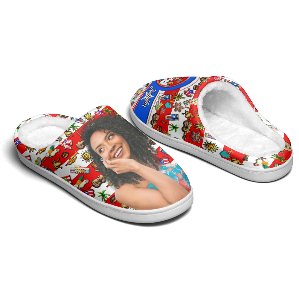 Custom Puerto Rico Symbols Heart Slippers With Your Name