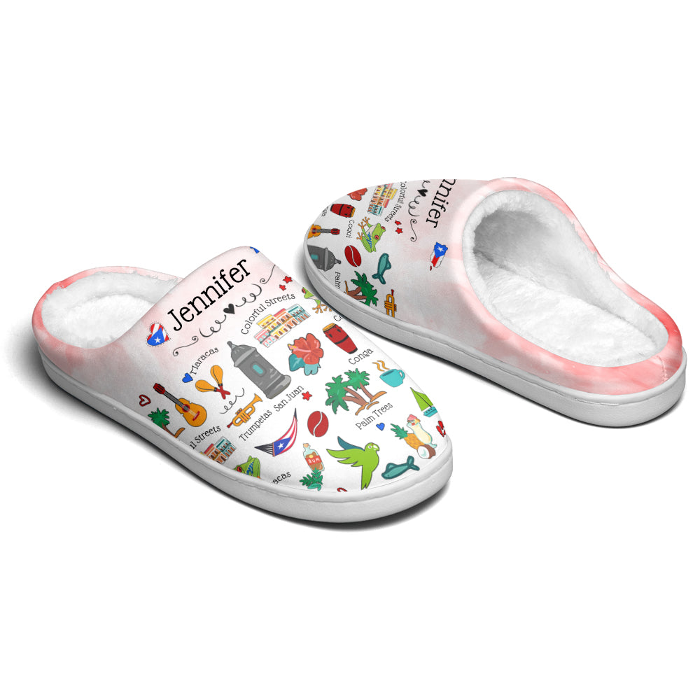 Puerto Rico Customized Slippers With Symbols, Cities, Foods