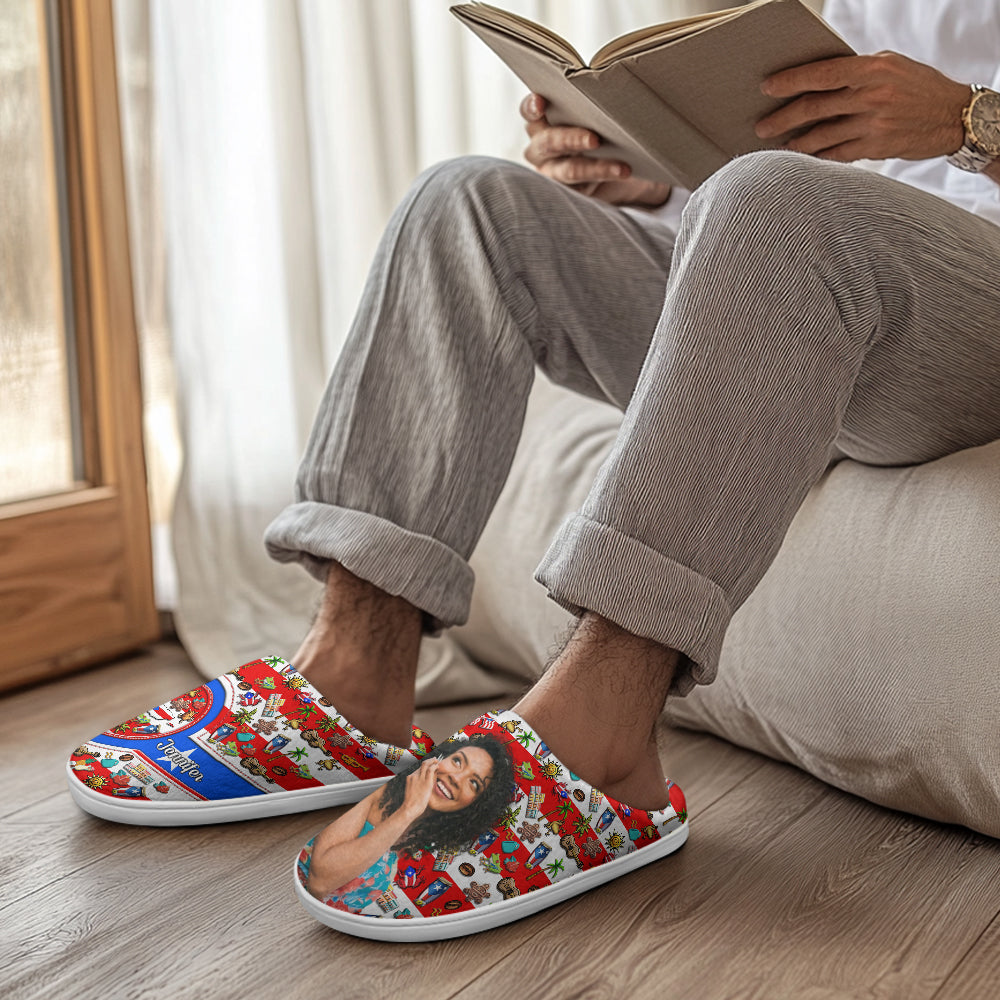 Custom Puerto Rico Symbols Heart Slippers With Your Name