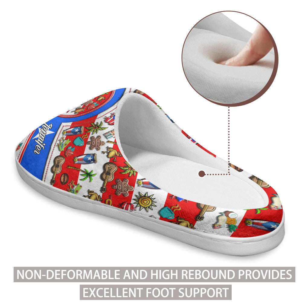 Custom Puerto Rico Symbols Heart Slippers With Your Name