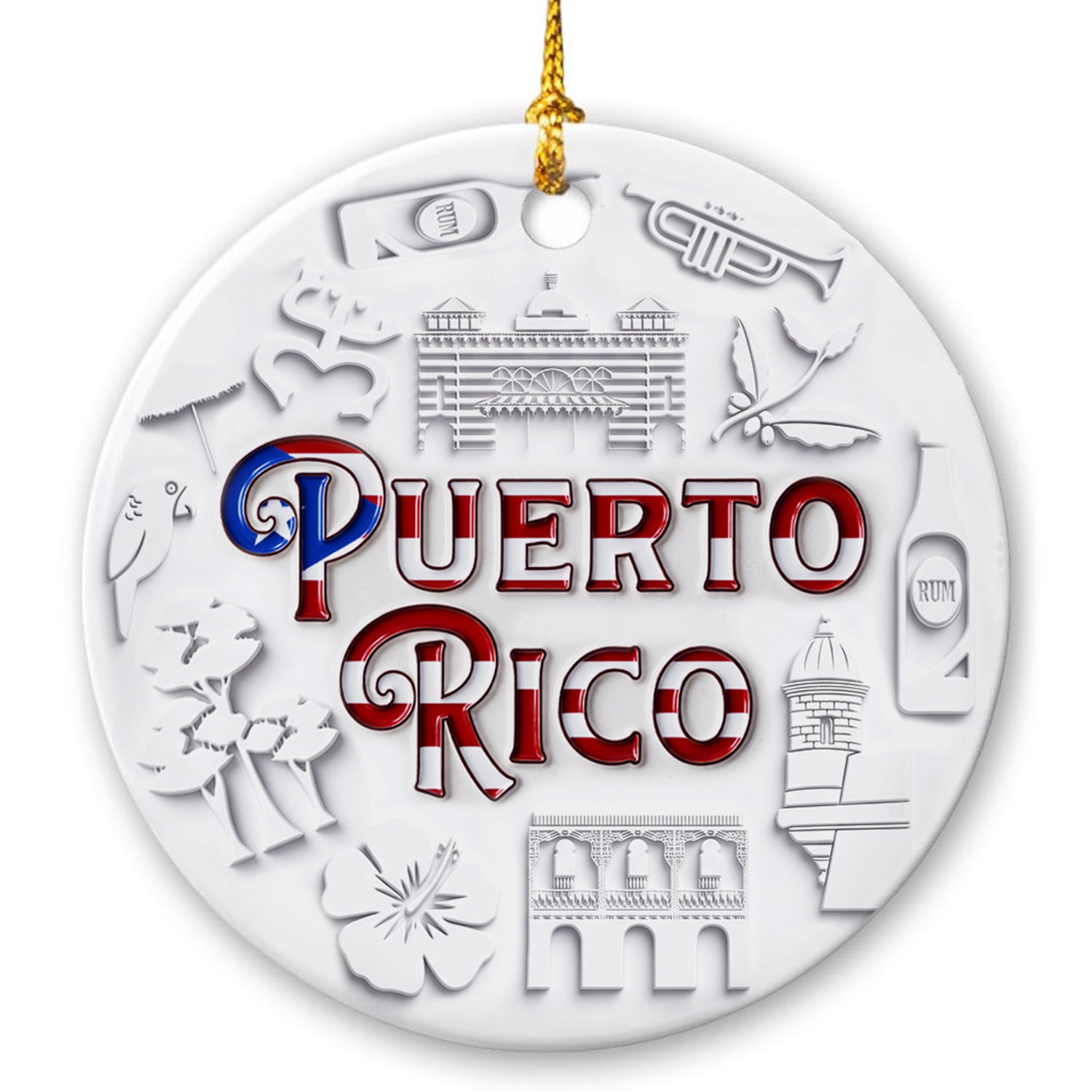 Puerto Rico Flag Circle Ornament With 2D Symbols Print