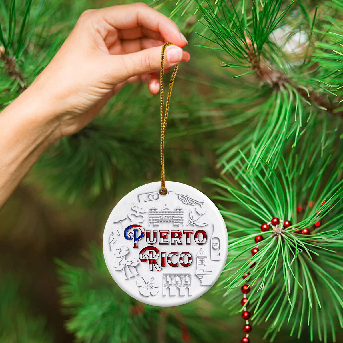 Puerto Rico Flag Circle Ornament With 2D Symbols Print