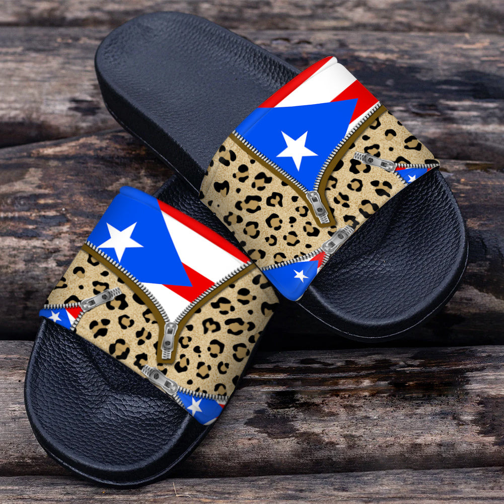 Puerto Rico Flag Custom Slide Sandals With Pattern