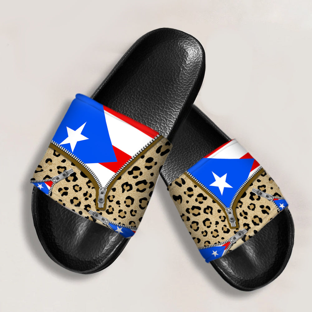 Puerto Rico Flag Custom Slide Sandals With Pattern