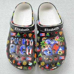 Personalized Puerto Rico Heart Clogs Shoe