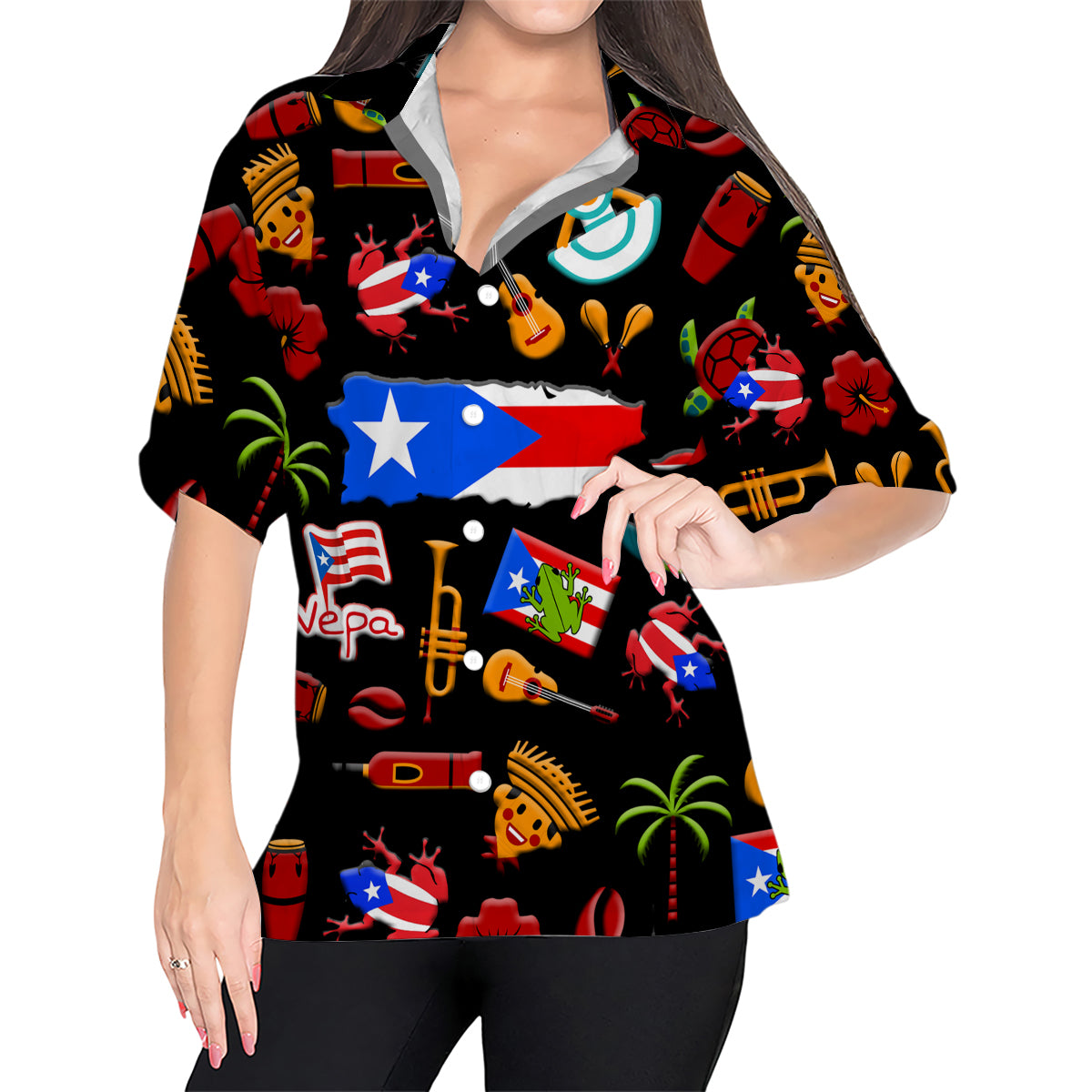 Puerto Rico Hawaiian Shirt With Black Background