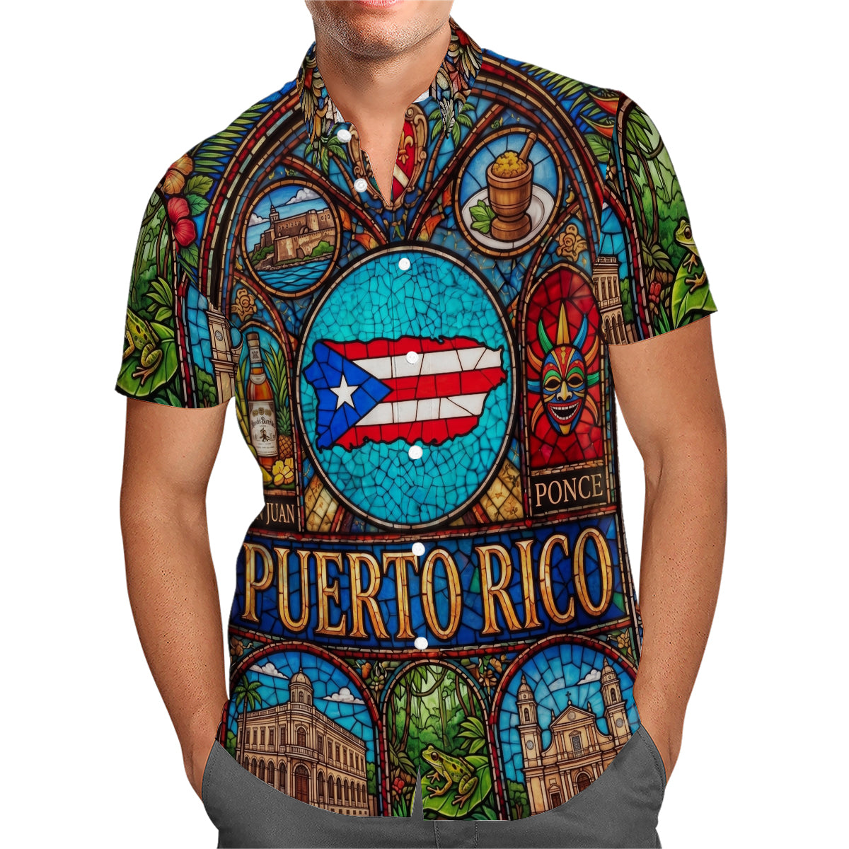 Puerto Rico Hawaiian Shirt With Stained Glass Art For Vacation