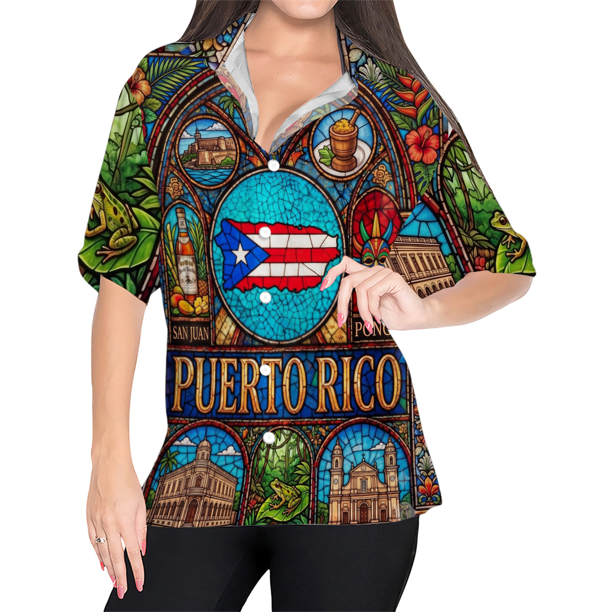 Puerto Rico Hawaiian Shirt With Stained Glass Art For Vacation